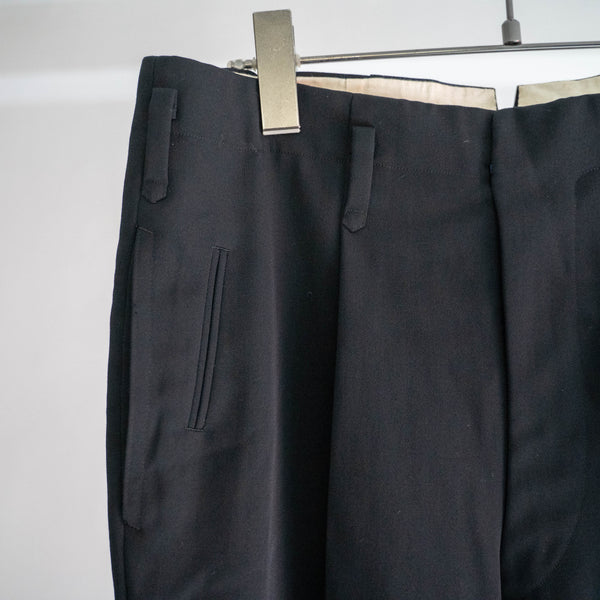 1970s Japan vintage black wool 100 1 tuck slacks -with coin pocket-