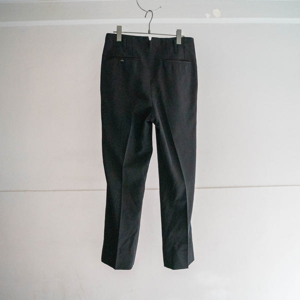 1970s Japan vintage black wool 100 1 tuck slacks -with coin pocket-