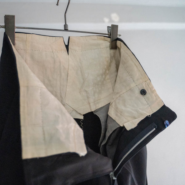 1970s Japan vintage black wool 100 1 tuck slacks -with coin pocket-