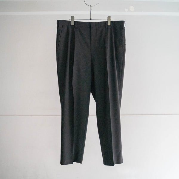 1990s Japan vintage black poly × wool 2 tuck wide slacks