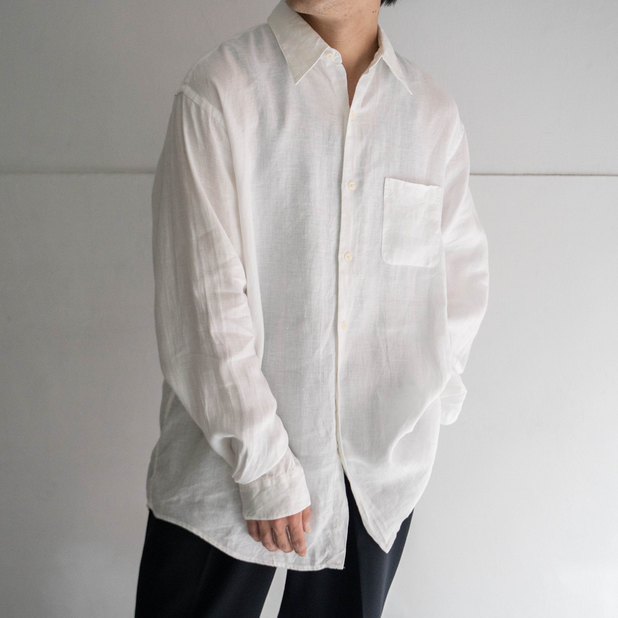 1990s white color all linen big silhouette shirt