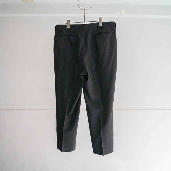 1990s Japan vintage black poly × wool 2 tuck wide slacks