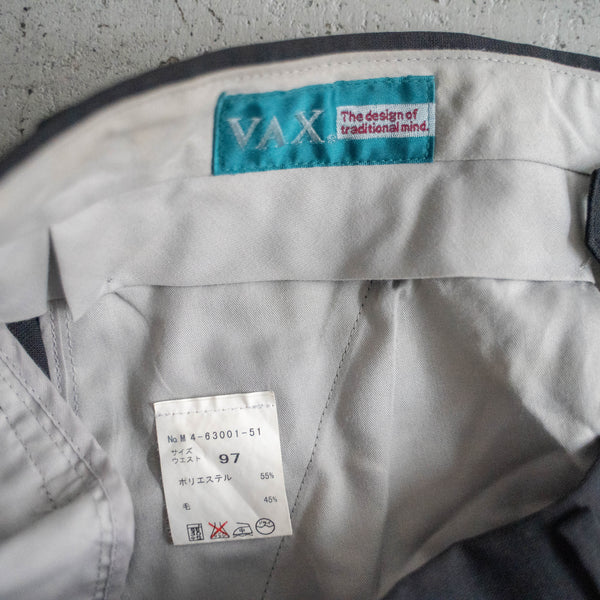 1990s Japan vintage black poly × wool 2 tuck wide slacks