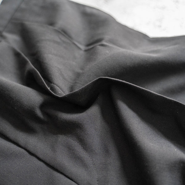 1990s Japan vintage black poly × wool 2 tuck wide slacks