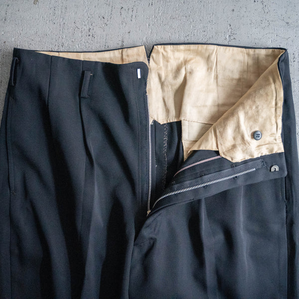 1970s Japan vintage black wool 100 2 tuck slacks