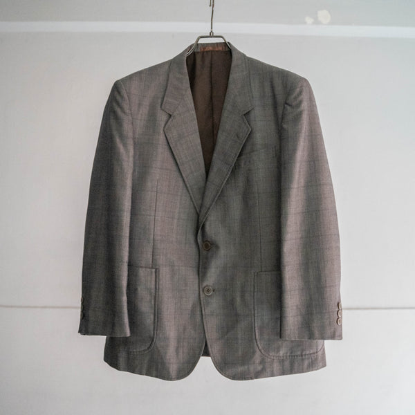 2000s Japan vintage shiny gray checked tailored jacket