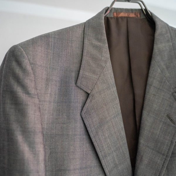 2000s Japan vintage shiny gray checked tailored jacket
