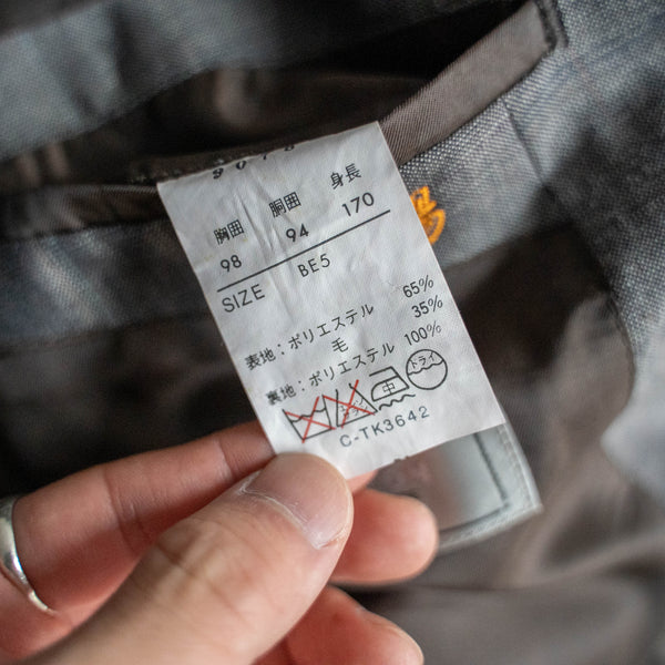 2000s Japan vintage shiny gray checked tailored jacket
