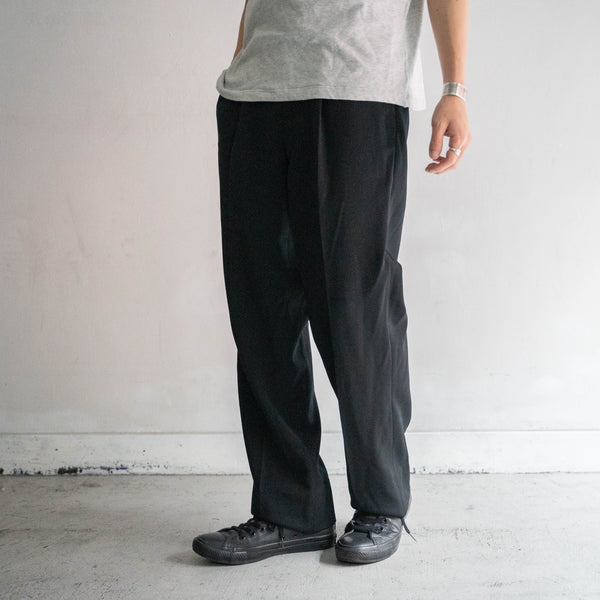 1970s Japan vintage black wool 100 1 tuck slacks -with coin pocket-