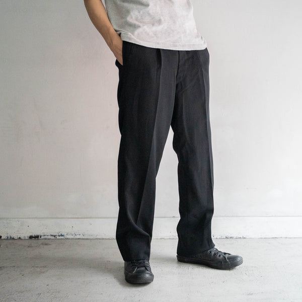 1970s Japan vintage black wool 100 1 tuck slacks -with coin pocket-
