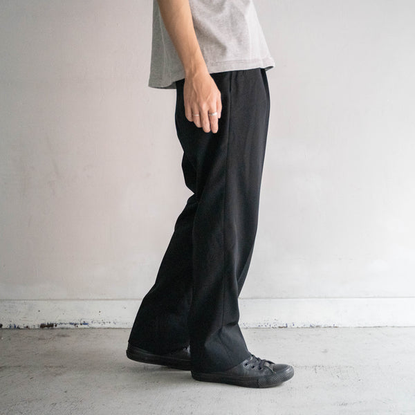 1970s Japan vintage black wool 100 1 tuck slacks -with coin pocket-