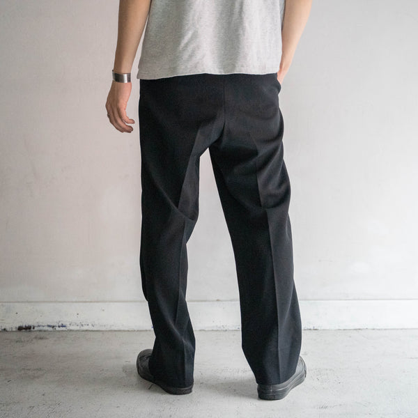 1970s Japan vintage black wool 100 1 tuck slacks -with coin pocket-