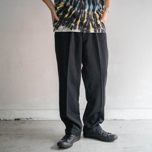 1980s Japan vintage black wool 100 1 tuck slacks
