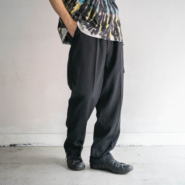1980s Japan vintage black wool 100 1 tuck slacks