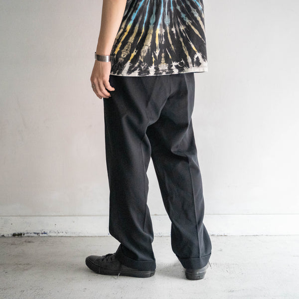 1980s Japan vintage black wool 100 1 tuck slacks