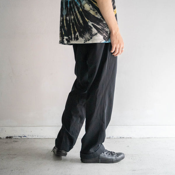 1980s Japan vintage black wool 100 1 tuck slacks