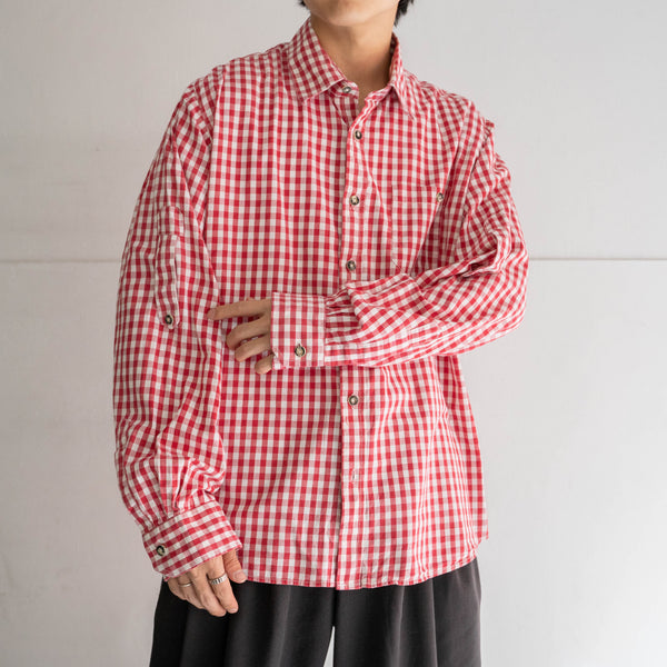 1990s Europe red × white check tyrolean l/s shirt