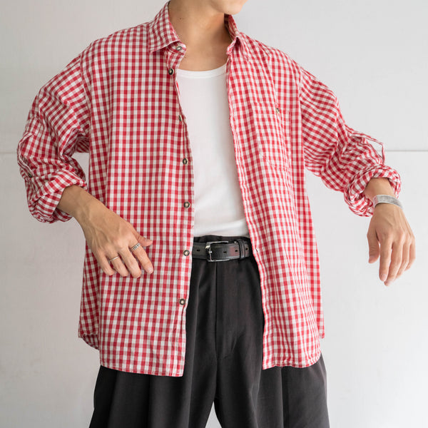 1990s Europe red × white check tyrolean l/s shirt