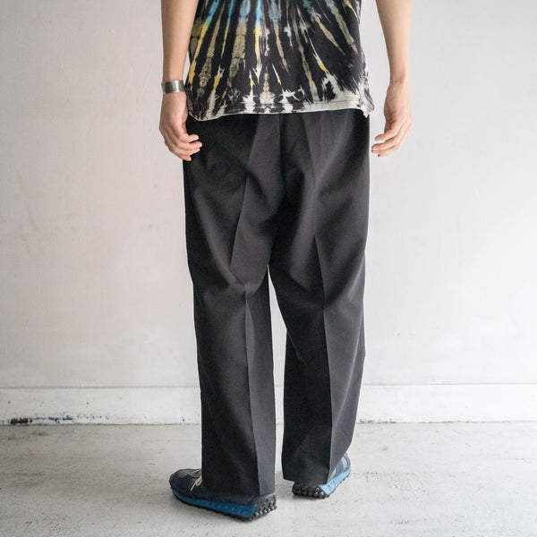 1990s Japan vintage black poly × wool 2 tuck wide slacks