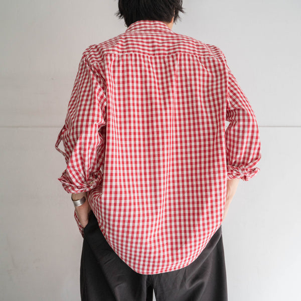 1990s Europe red × white check tyrolean l/s shirt