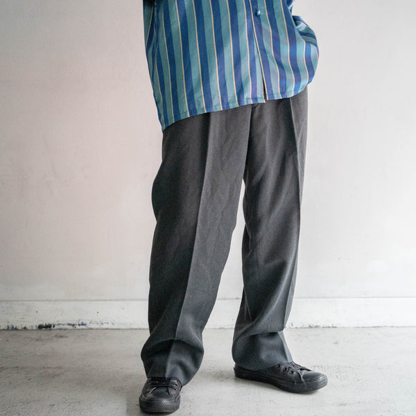 1990s Japan vintage gray poly ×wool 1 tuck slacks -washable-