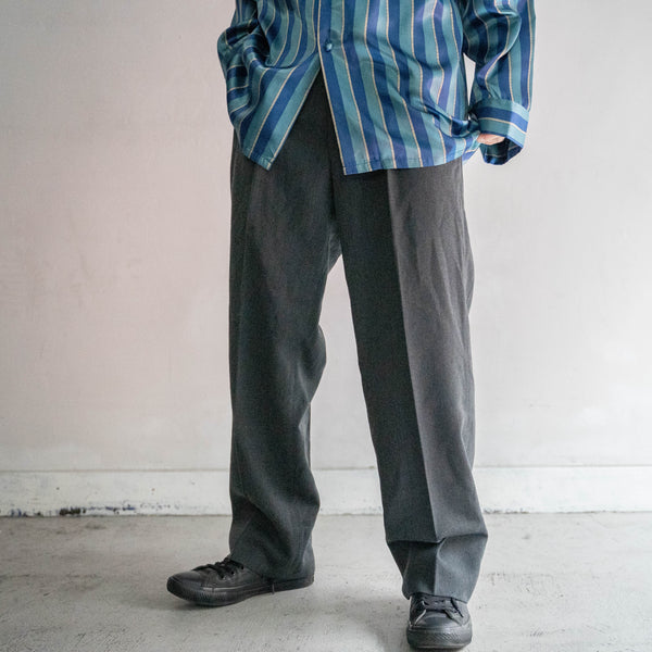 1990s Japan vintage gray poly ×wool 1 tuck slacks -washable-