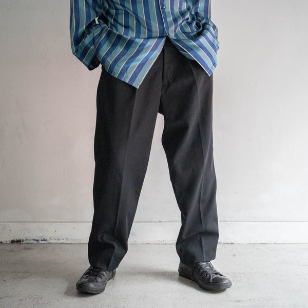 1970s Japan vintage black wool 100 2 tuck slacks