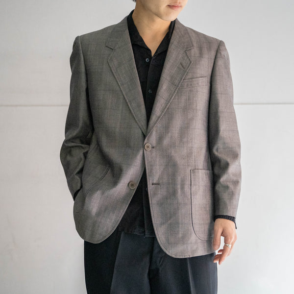 2000s Japan vintage shiny gray checked tailored jacket