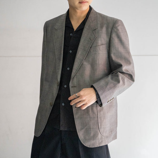 2000s Japan vintage shiny gray checked tailored jacket