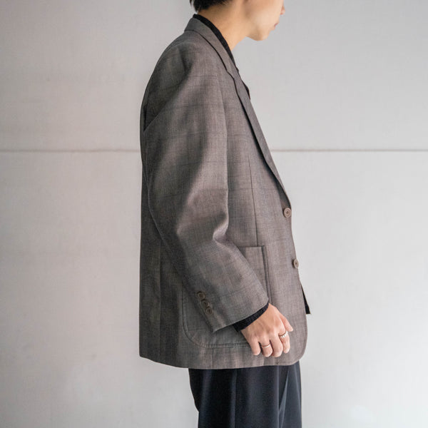 2000s Japan vintage shiny gray checked tailored jacket