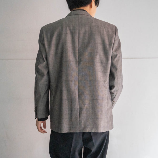 2000s Japan vintage shiny gray checked tailored jacket