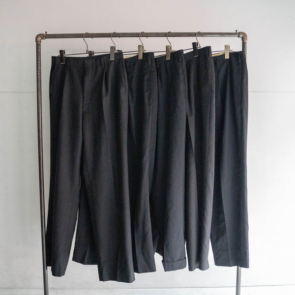 1990s Japan vintage black poly × wool 2 tuck wide slacks