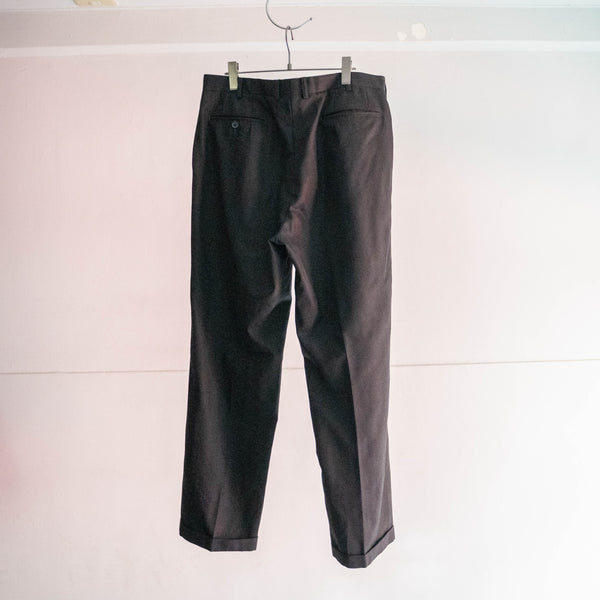 2000s Japan vintage black wool 100 2 tuck slacks -herringbone fabric-