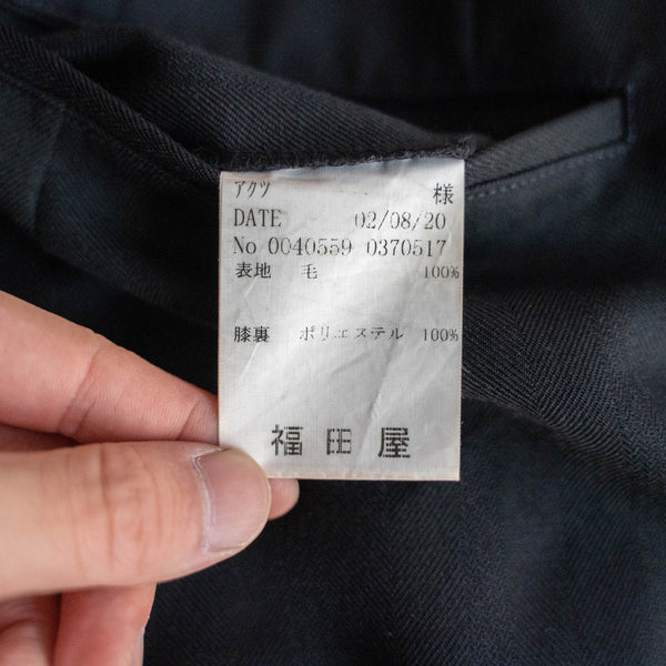 2000s Japan vintage black wool 100 2 tuck slacks -herringbone fabric-