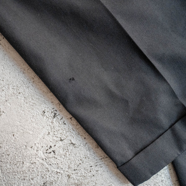 2000s Japan vintage black wool 100 2 tuck slacks -herringbone fabric-