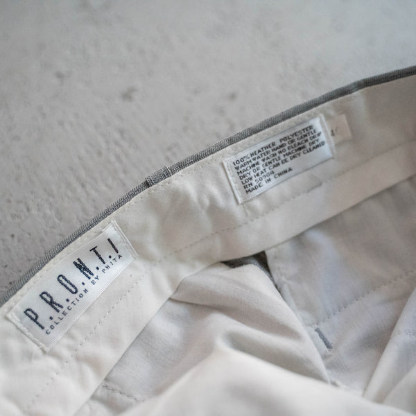 1990s gray based 3 tuck poly 100 slacks