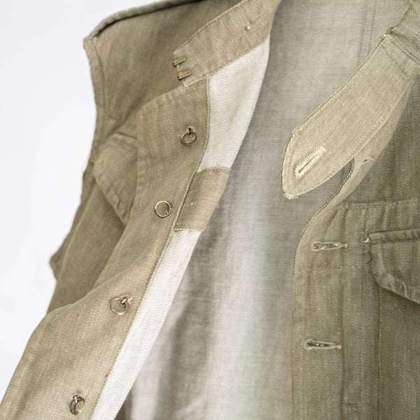 1950s British military green denim jacket 'vest - chin strap custom'