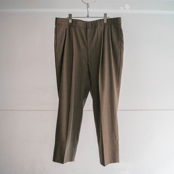 2000s Japan vintage brown wool × poly check slacks