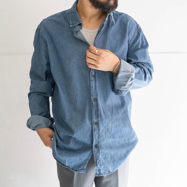 around 2000s indigo color all cotton plane shirt