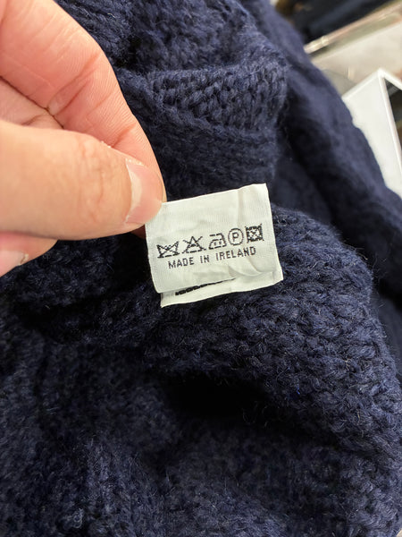 1990s deep navy high neck Aran knit